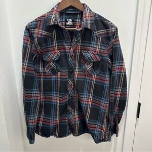 Route 66 Men's Plaid Flannel Snap Button Shirt Long‎ Sleeve Black Red Blue
